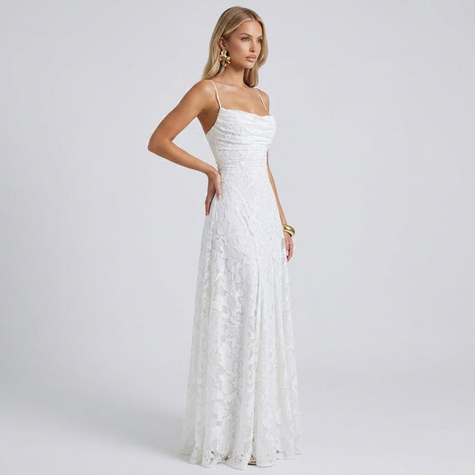 Backless Lace Big Swing Maxi Gown