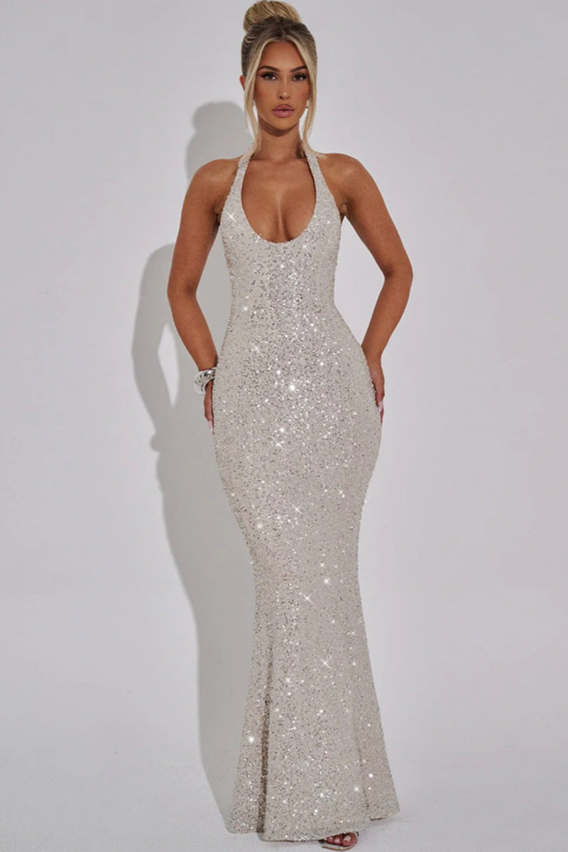 Halter Neck Embellished Maxi Gown