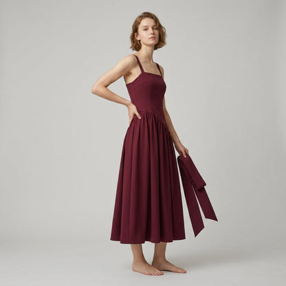 Pleated Scarf Strap High Slit Maxi Dress