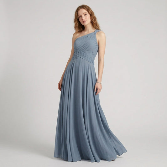 One-Shoulder V-Neck Chiffon Maxi Gown