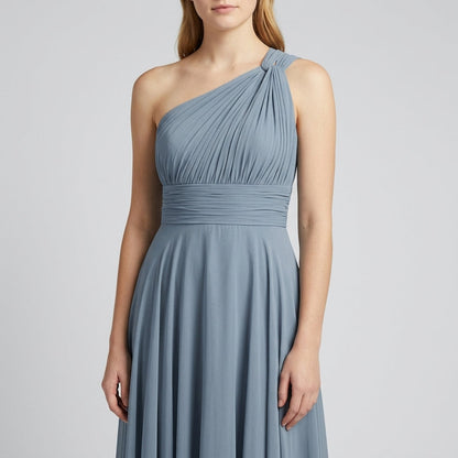 One-Shoulder V-Neck Chiffon Maxi Gown