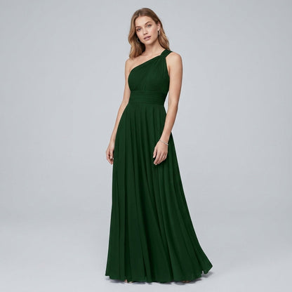 One-Shoulder V-Neck Chiffon Maxi Gown