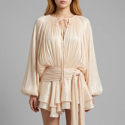Ruffled French Style Apricot Mini Dress