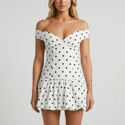 Off-Shoulder Polka Dot A-Line Mini Dress