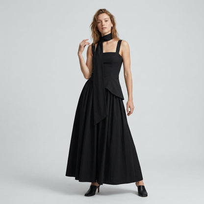 Pleated Scarf Strap High Slit Maxi Dress