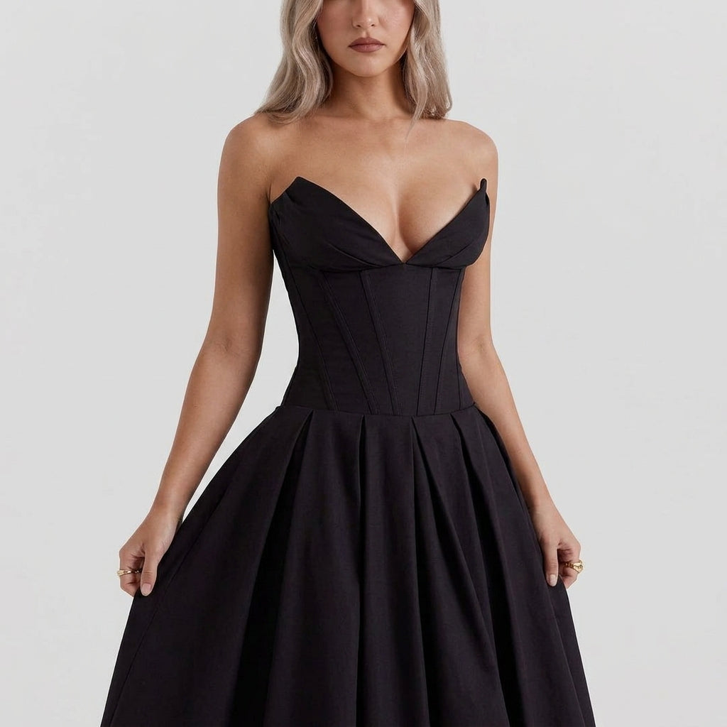 Deep V-Neck Wrap Sleeveless Mid-Length Dress