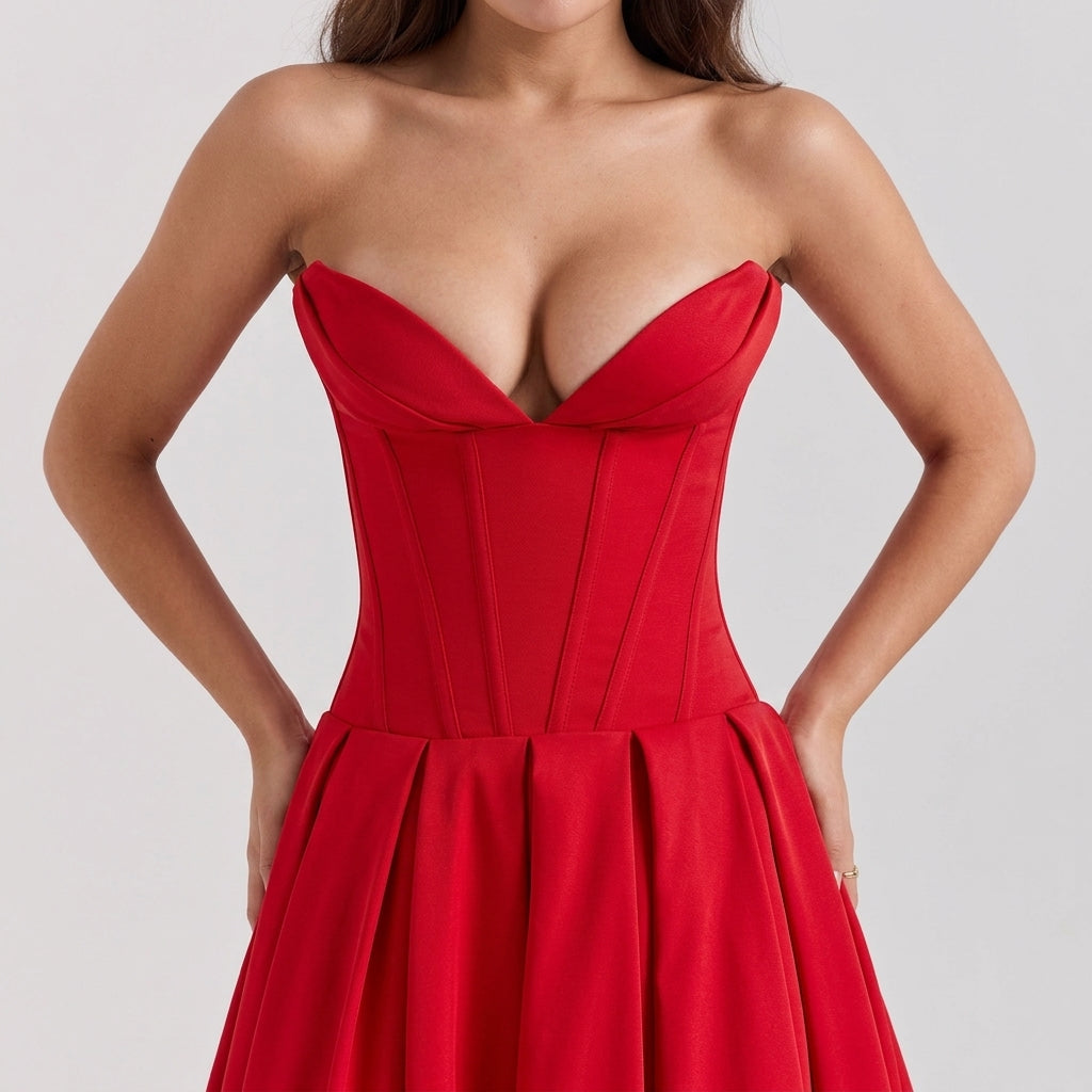 Deep V-Neck Wrap Sleeveless Mid-Length Dress