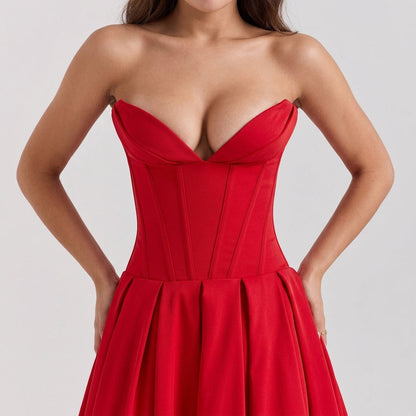 Deep V-Neck Wrap Sleeveless Mid-Length Dress