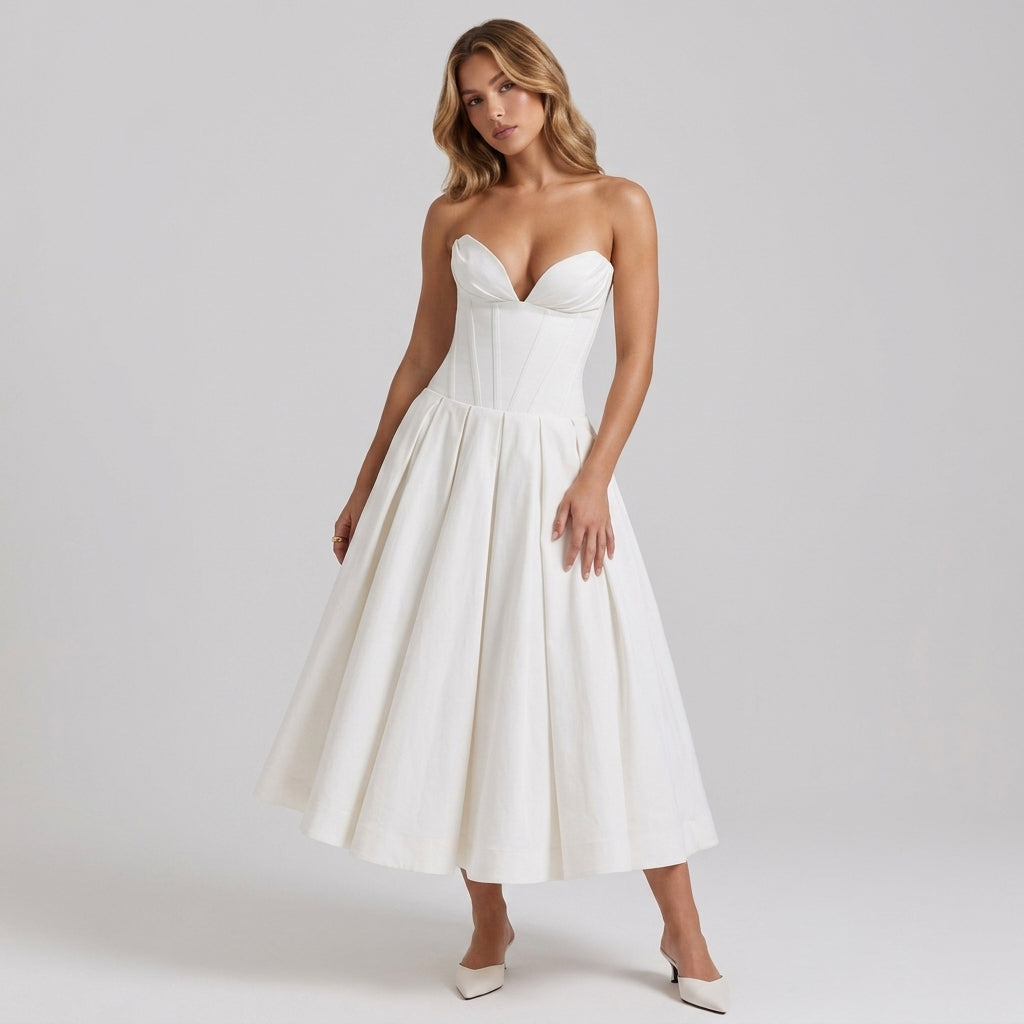 Deep V-Neck Wrap Sleeveless Mid-Length Dress