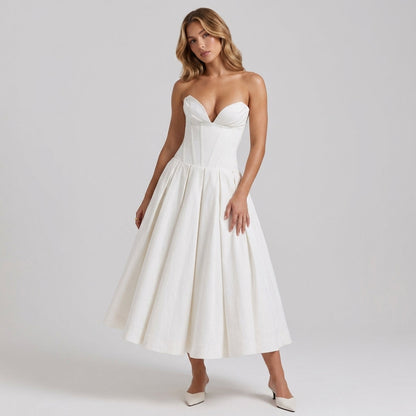 Deep V-Neck Wrap Sleeveless Mid-Length Dress