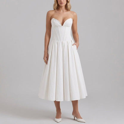 Deep V-Neck Wrap Sleeveless Mid-Length Dress
