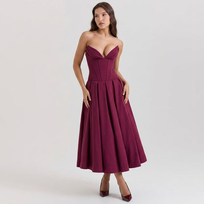 Deep V-Neck Wrap Sleeveless Mid-Length Dress