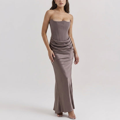 One-Shoulder Pleated Bodysuit Maxi Dress
