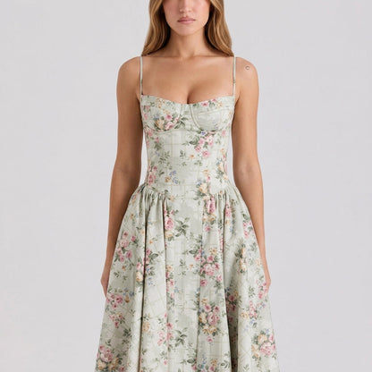 Off-The-Shoulder Puff Sleeve Corset Midi Dress