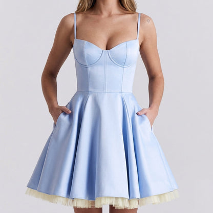 French Mesh Double Layer Suspender Dress