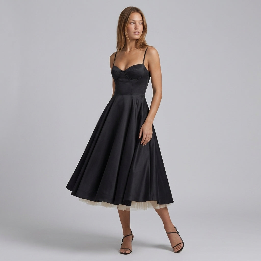 French Mesh Double Layer Suspender Dress