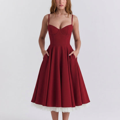 French Mesh Double Layer Suspender Dress