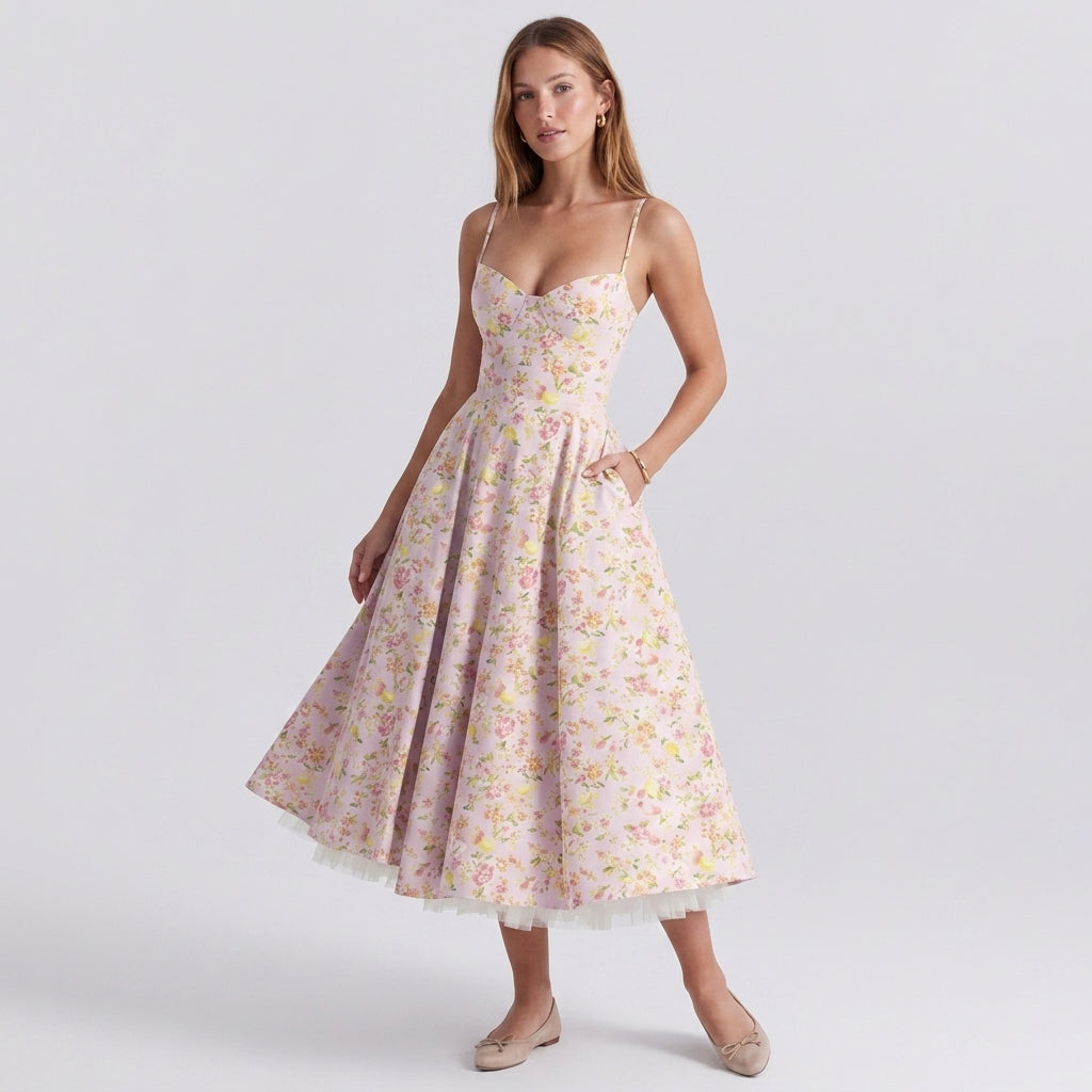 French Mesh Double Layer Suspender Dress
