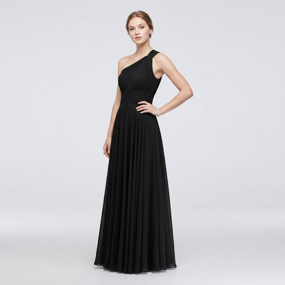 One-Shoulder V-Neck Chiffon Maxi Gown