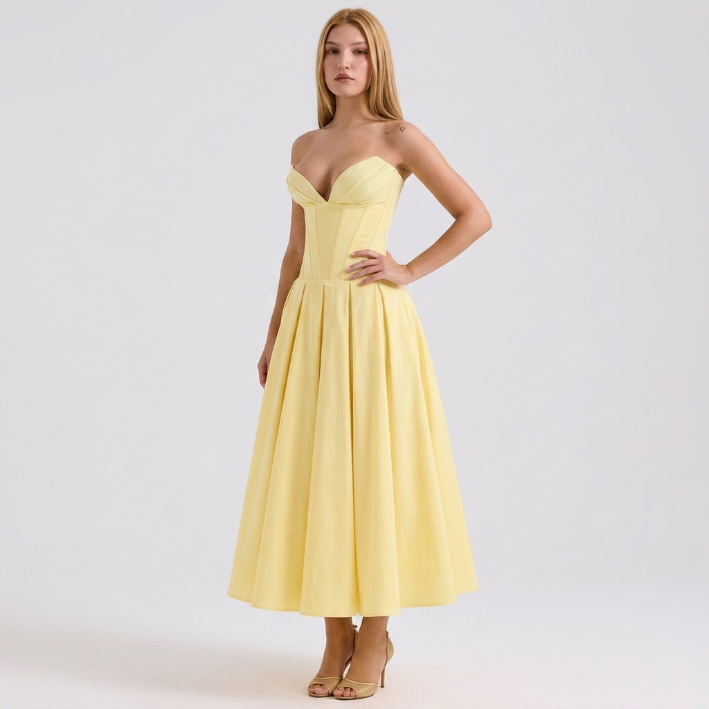 Deep V-Neck Wrap Sleeveless Mid-Length Dress