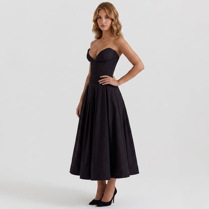 Deep V-Neck Wrap Sleeveless Mid-Length Dress