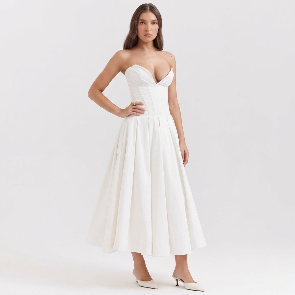 Deep V-Neck Wrap Sleeveless Mid-Length Dress