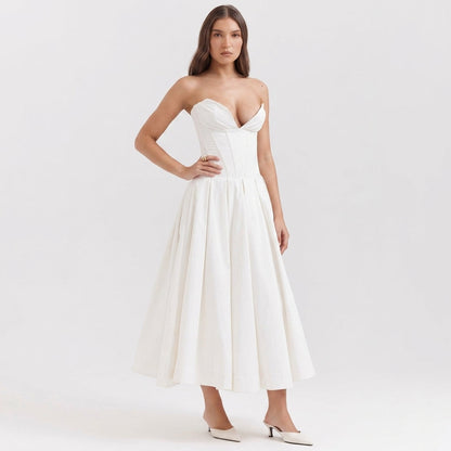 Deep V-Neck Wrap Sleeveless Mid-Length Dress