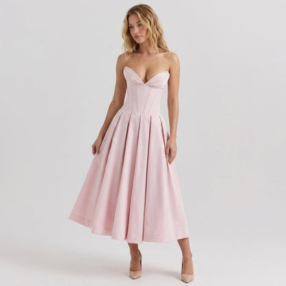 Deep V-Neck Wrap Sleeveless Mid-Length Dress