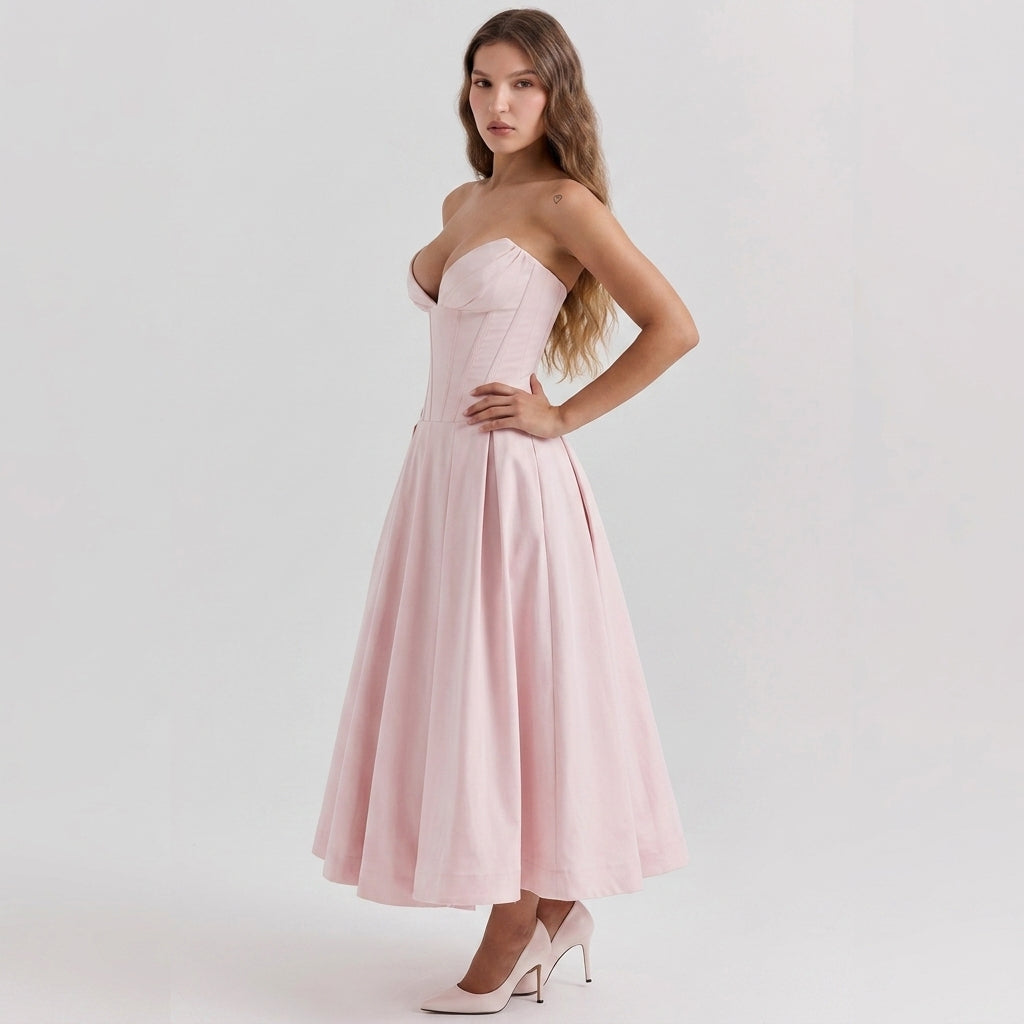 Deep V-Neck Wrap Sleeveless Mid-Length Dress