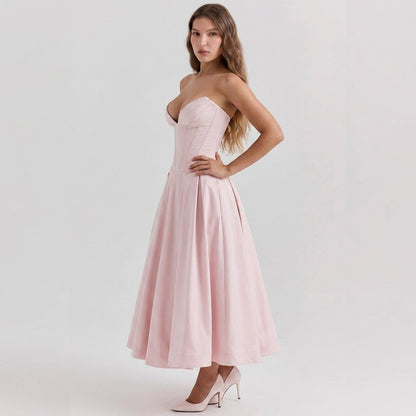 Deep V-Neck Wrap Sleeveless Mid-Length Dress