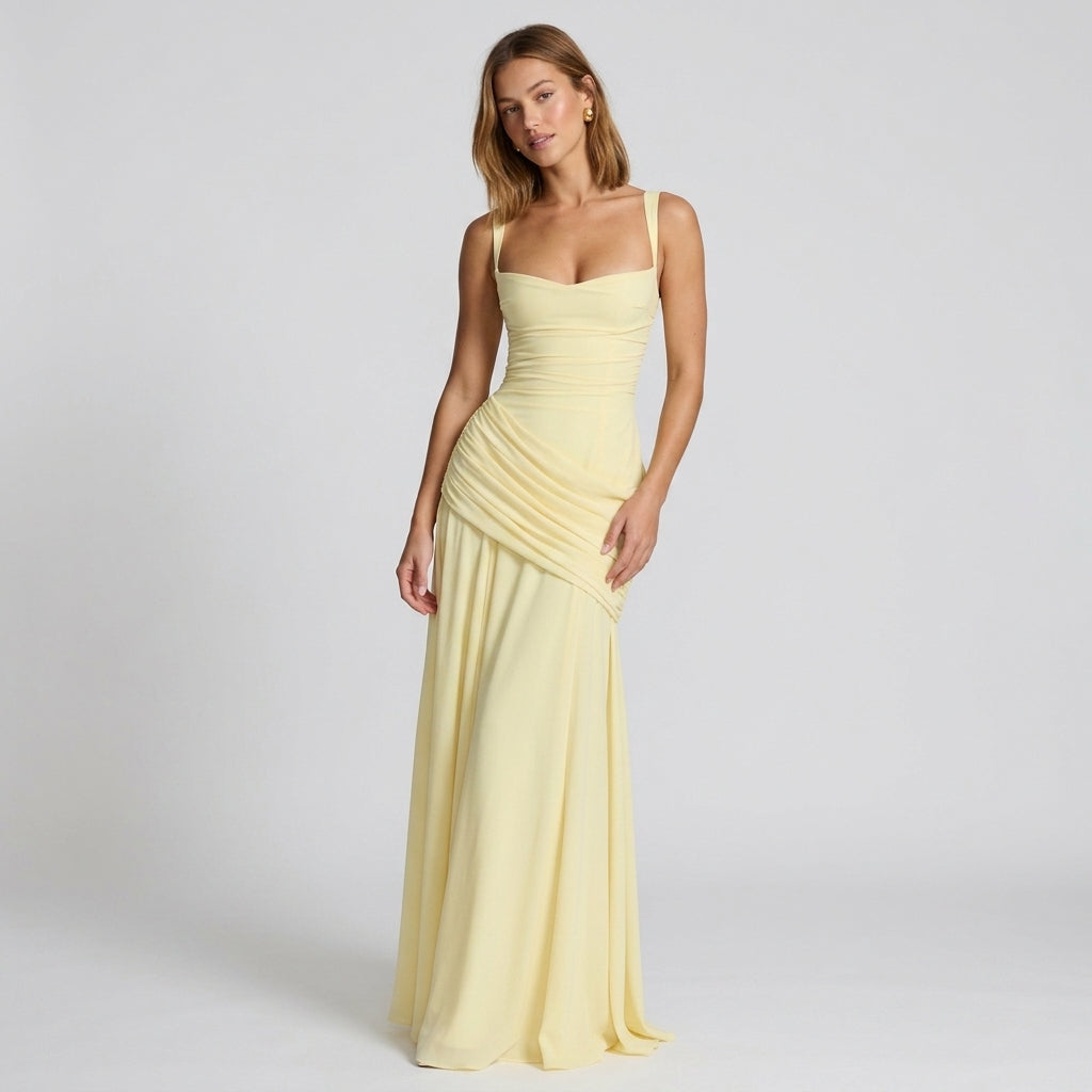 Off-Shoulder High-Waist Slip Maxi Dress