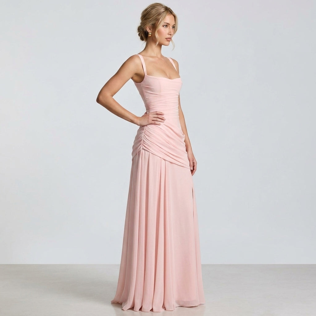 Off-Shoulder High-Waist Slip Maxi Dress