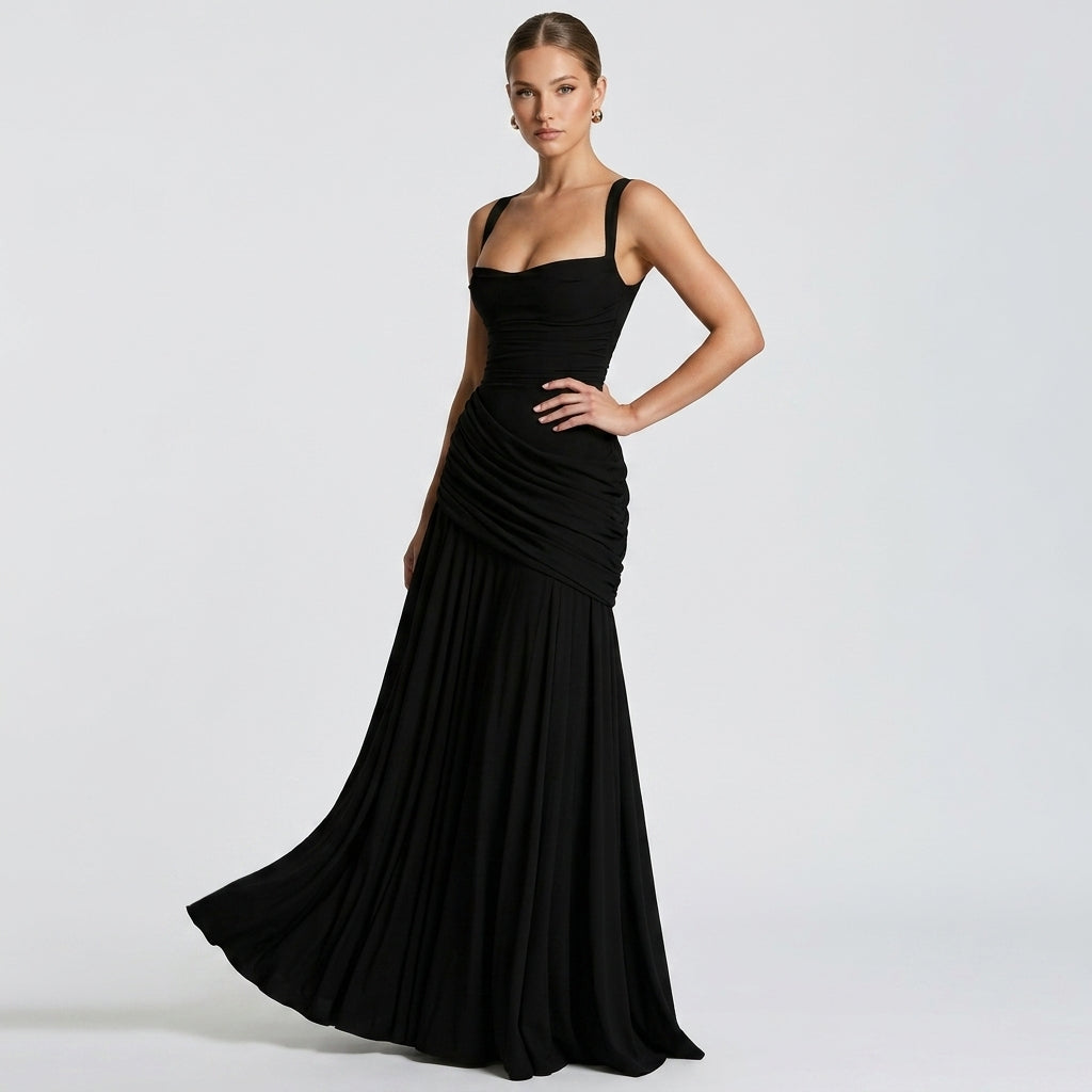 Off-Shoulder High-Waist Slip Maxi Dress