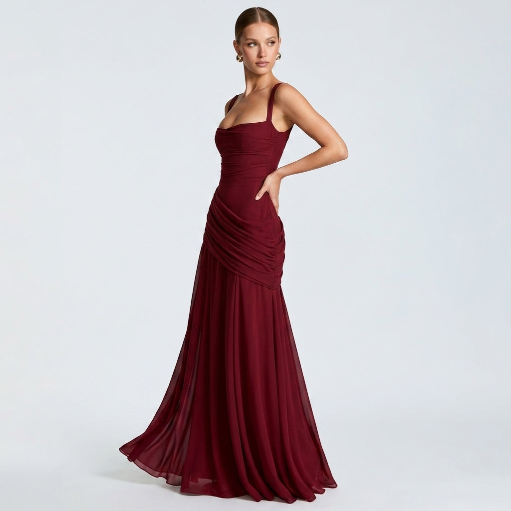 Off-Shoulder High-Waist Slip Maxi Dress