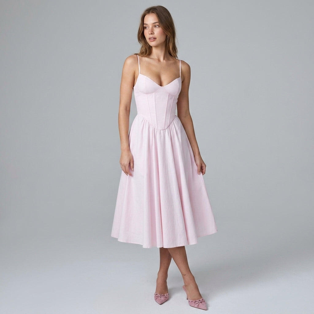 French Retro Fishbone A-Line Mid-Length Dress