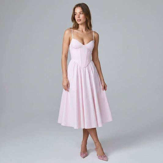 French Retro Fishbone A-Line Mid-Length Dress