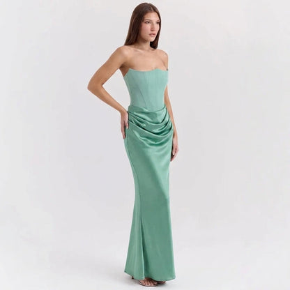 One-Shoulder Pleated Bodysuit Maxi Dress