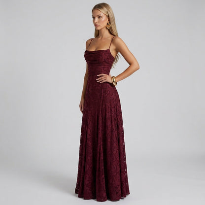 Backless Lace Big Swing Maxi Gown