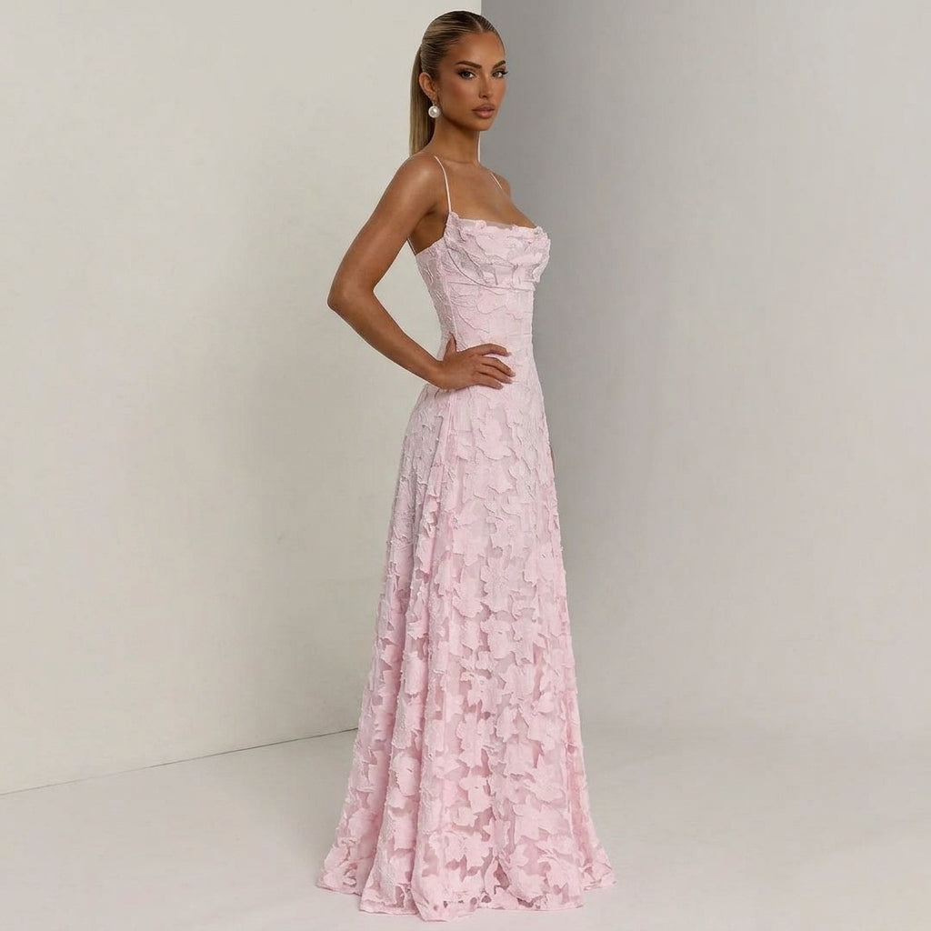 Backless Lace Big Swing Maxi Gown