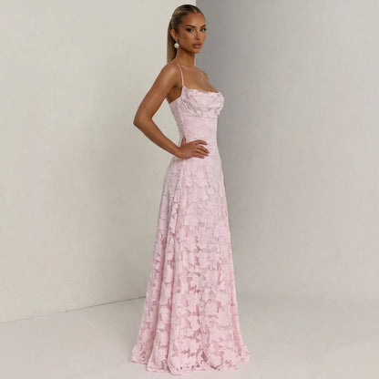 Backless Lace Big Swing Maxi Gown