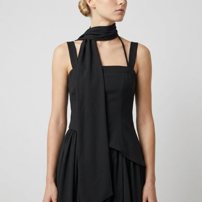 Pleated Scarf Strap High Slit Maxi Dress