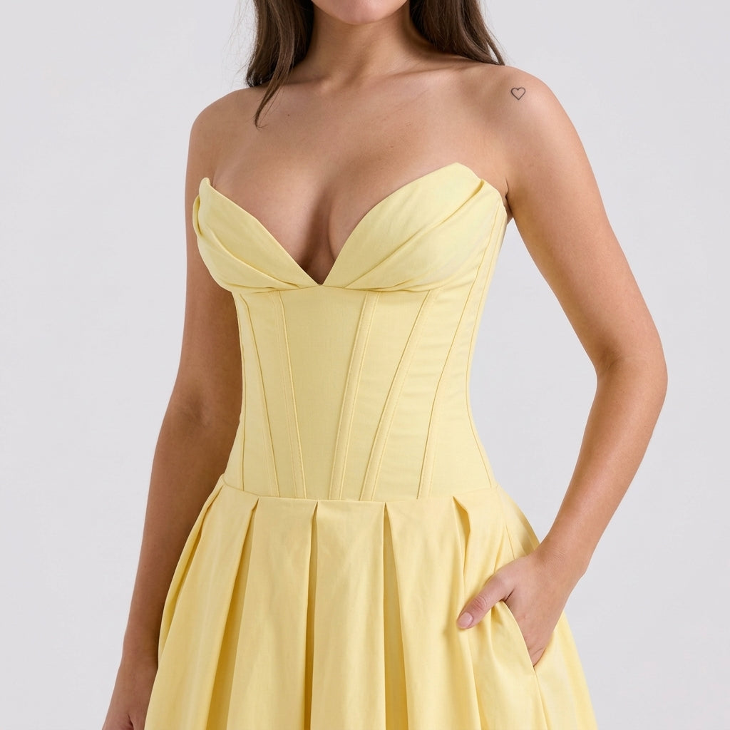 Deep V-Neck Wrap Sleeveless Mid-Length Dress