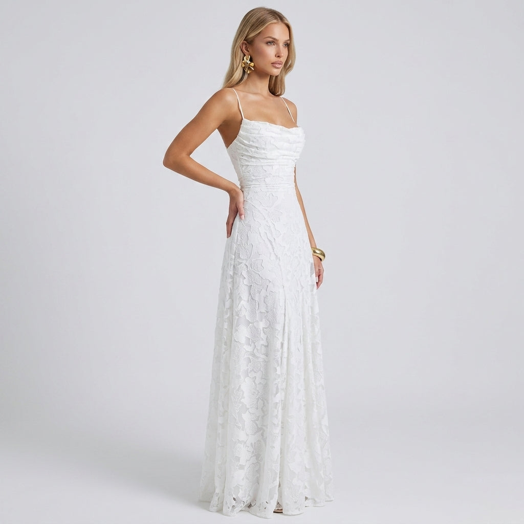 Backless Lace Big Swing Maxi Gown