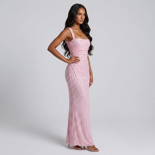 Sequined Slit Tube Dress with Adjustable Straps